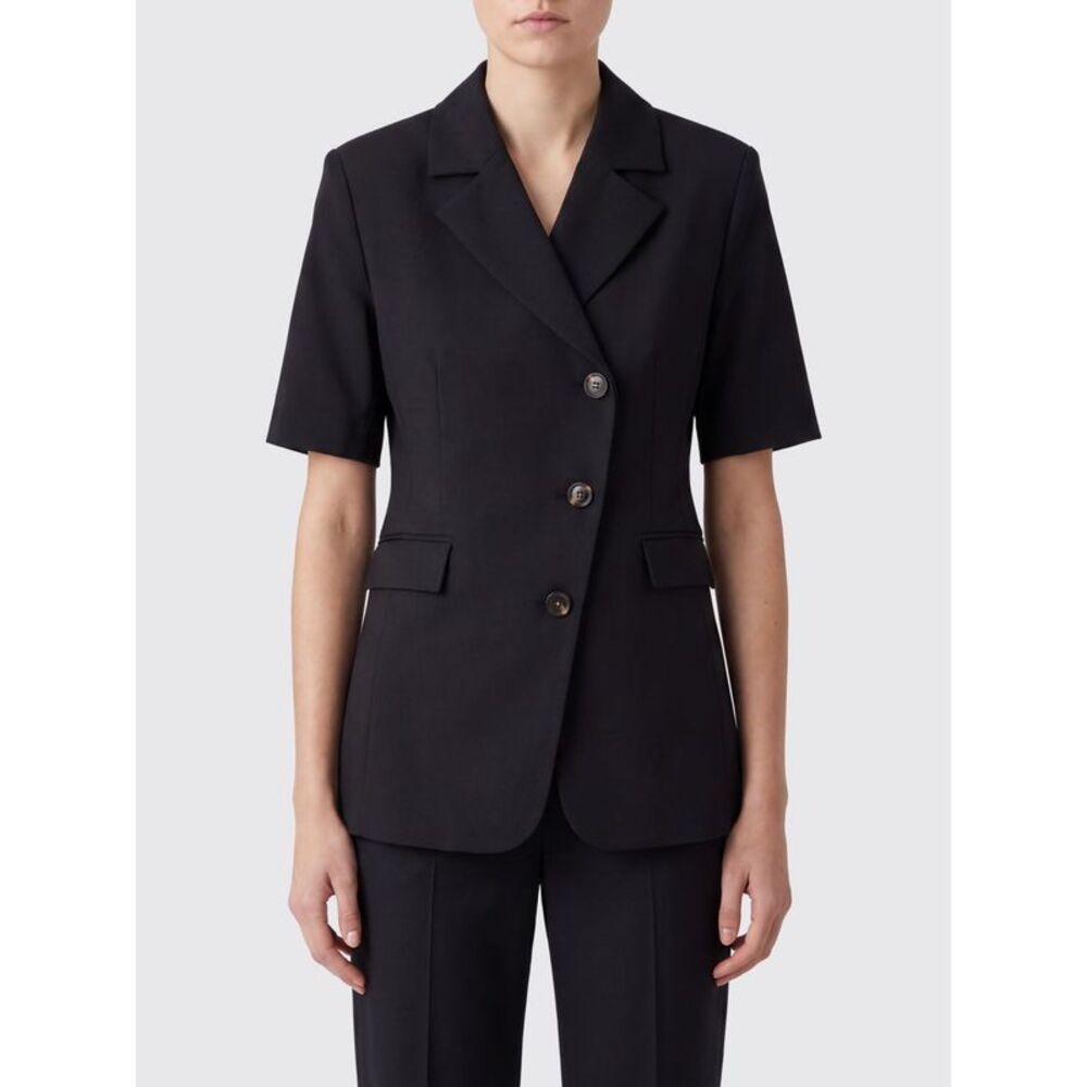 Ganni Women Ganni Short-Sleeved Cropped Double-Breasted Blazer In Organic Cotton